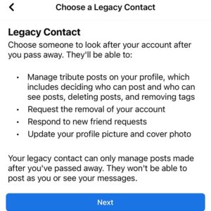 Digital legacy contact