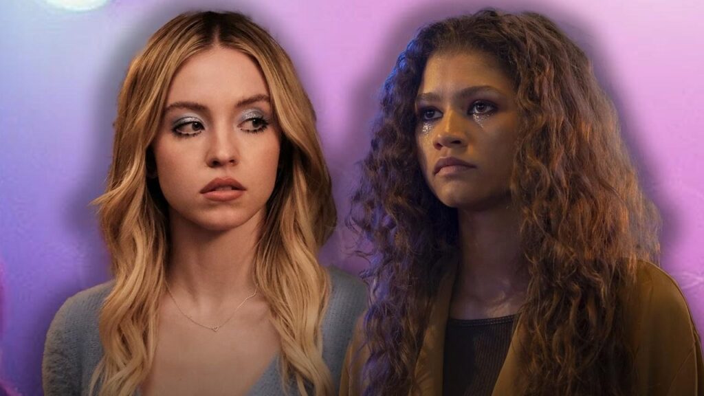 Sydney Sweeney and Zendaya as Cassie and Rue in Euphoria.