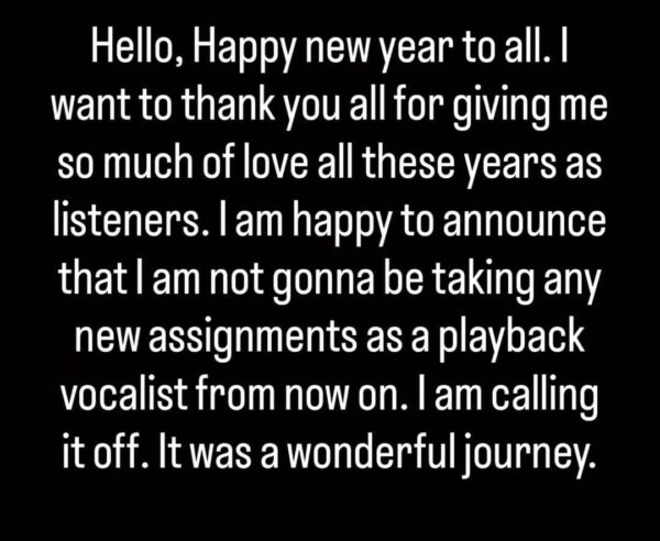 Arijit Singh post on Instagram