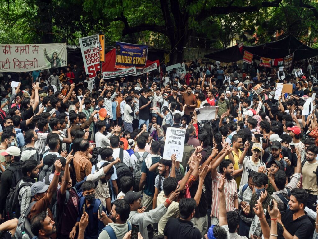 Cockroach Janta Party (CJP) supporters during the ongoing protest as Delhi High Court orders CCTVs preservation.