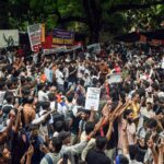 Cockroach Janta Party (CJP) supporters during the ongoing protest as Delhi High Court orders CCTVs preservation.