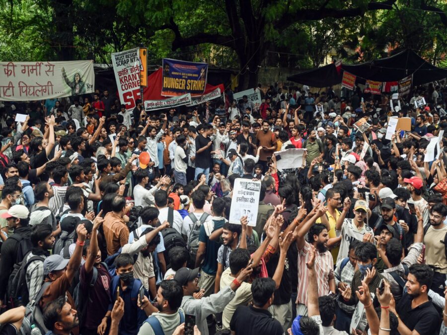 Cockroach Janta Party (CJP) supporters during the ongoing protest as Delhi High Court orders CCTVs preservation.
