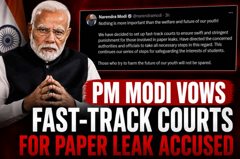 PM Modi announces fast-track courts for paper leak cases.
