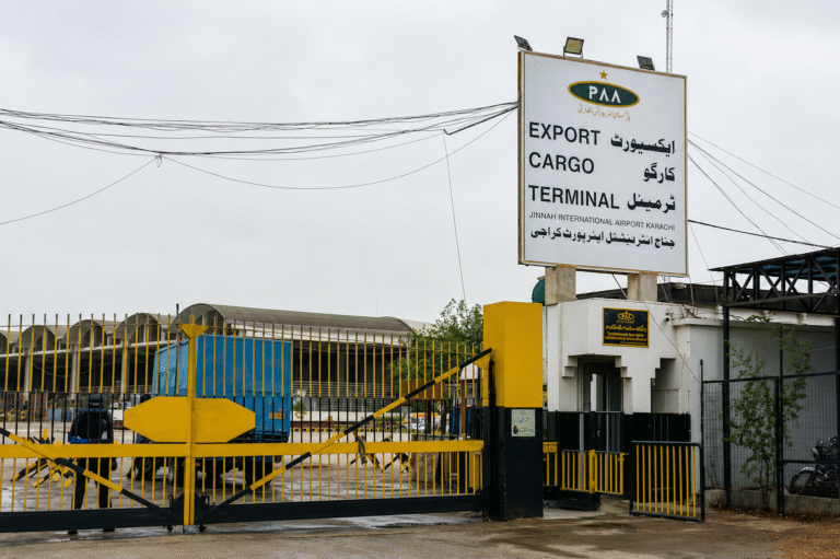 Cargo Complex entrance at Jinnah International Airport in Karachi after the Karachi Plane Crash involving a K2 Airways Boeing 737 cargo aircraft. (Source: Reuters)