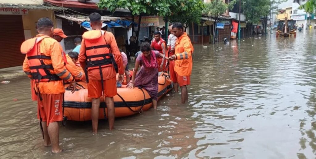 NDRF team conducting flood rescue operations.