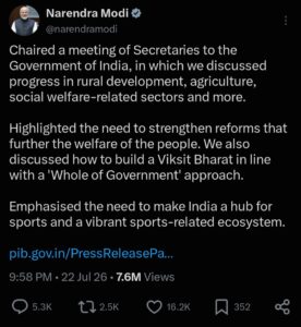 PM shares Viksit Bharat meeting update on X.