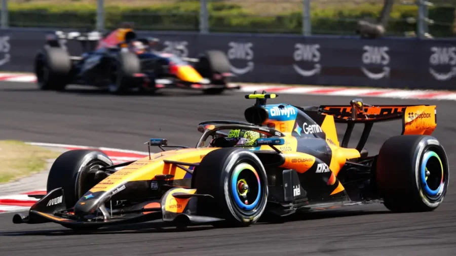 McLaren Formula 1 car competes during the Hungarian Grand Prix at the Hungaroring circuit.