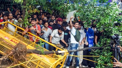 CJP Protesters Gather Behind Barricades.