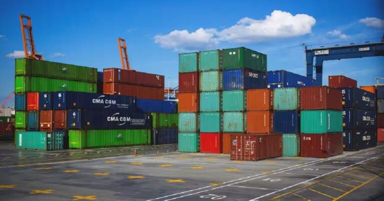 Cargo containers linked to Vietnam-US trade cooperation and transshipment.