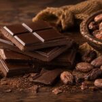 Raw Cacao Beans and Chocolate Bars Depicting the Origin of Chocolate.