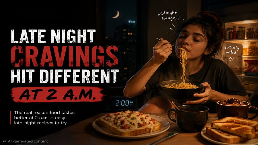 A person eating noodles giving in to late night cravings.