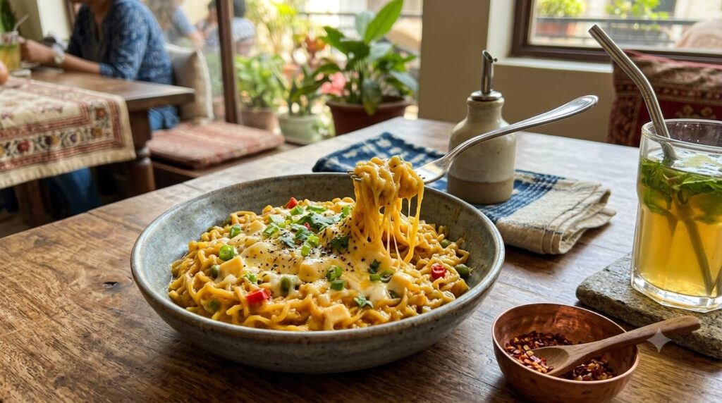 Cheesy maggi for late night cravings.
