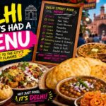A poster showcasing a variety of Delhi street food.