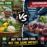 Seasonal food versus supermarket food.