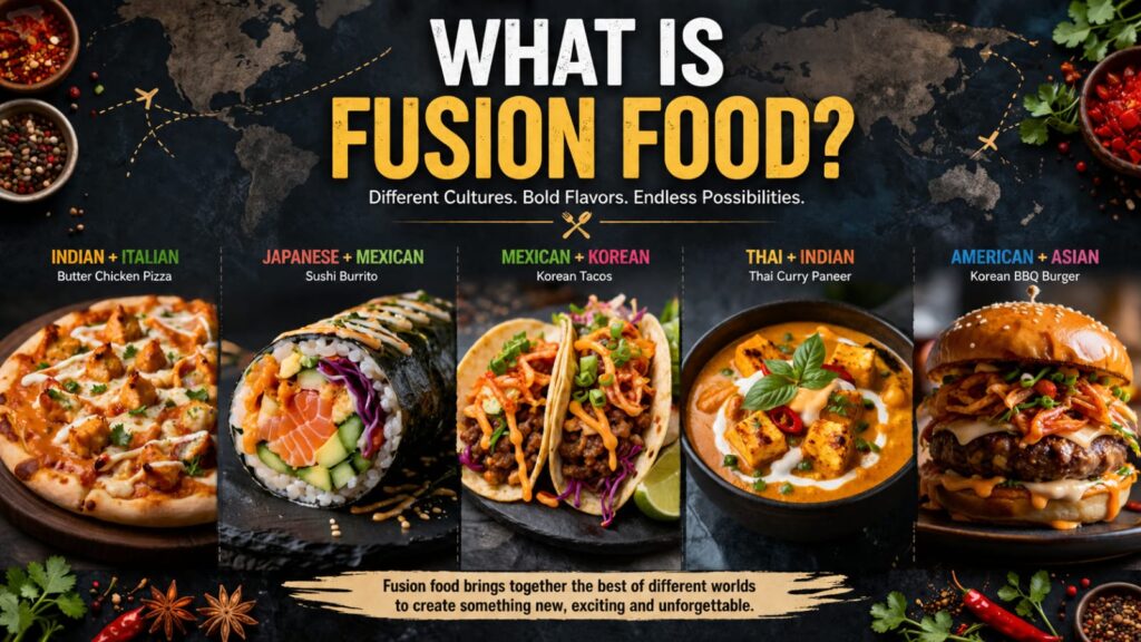 Infographic displaying examples of fusion food.