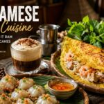 Salt coffee, banh it ram, crispy filled pancake, and fresh herbs, all displayed in a featured banner for Vietnamese modern cuisine.