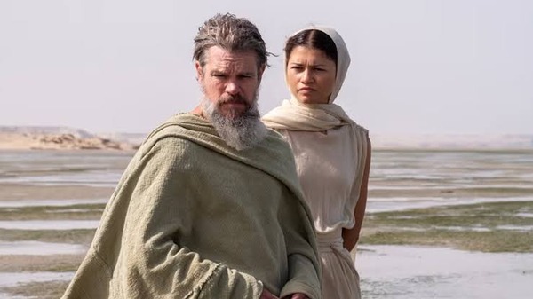 Still from ‘The Odyssey’ showing Athena and Odysseus.