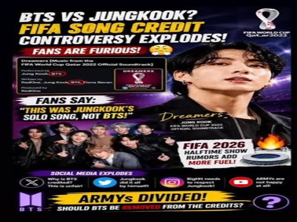 Jungkook's World Cup Song Controversy involving the end credits mentioning BTS