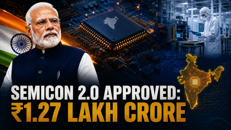 A graphic representation of Narendra Modi approving semicon 2.0.