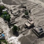 Flood-hit area in Nepal following the devastating Nepal floods near the Tibet border.