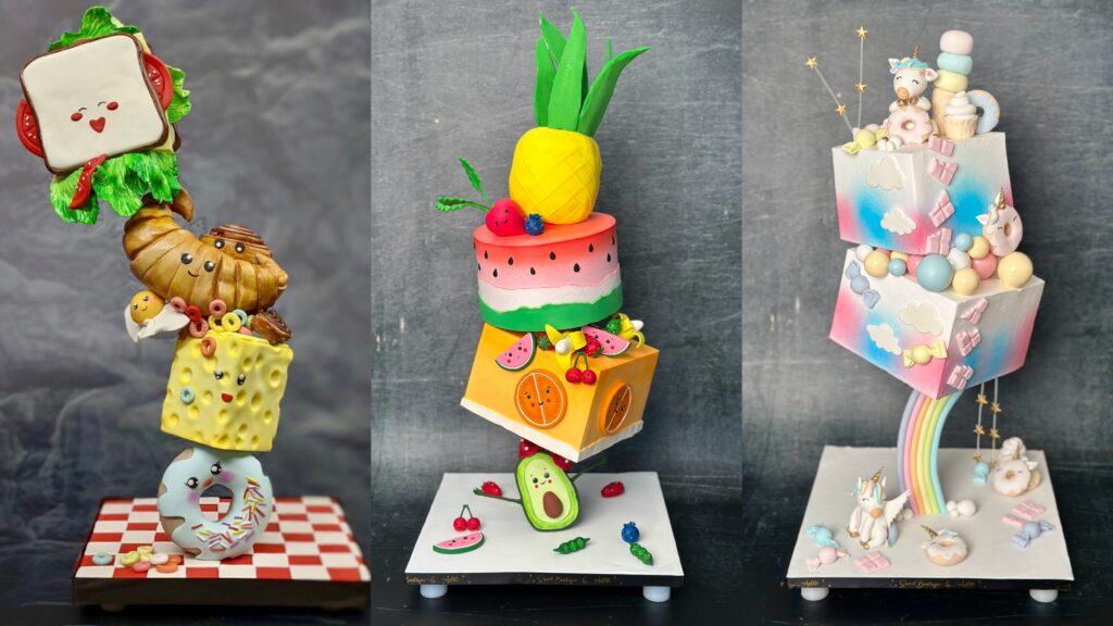 Sculptural gravity-defying cakes by cake artist Aditi.
