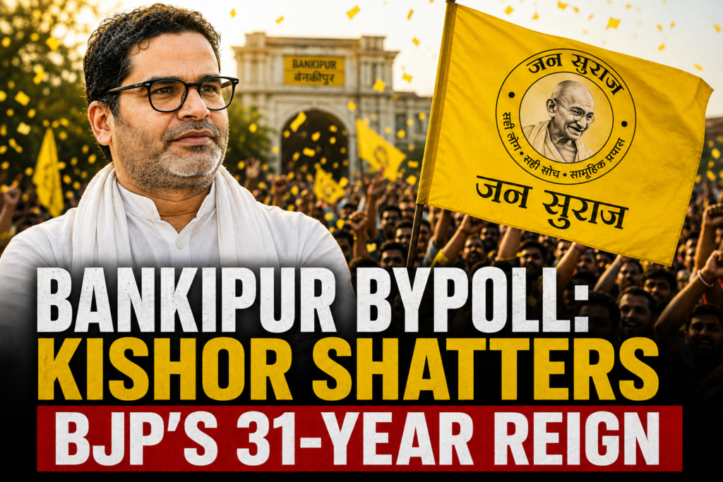 Prashant Kishor addresses supporters during the Bankipur bypoll victory.