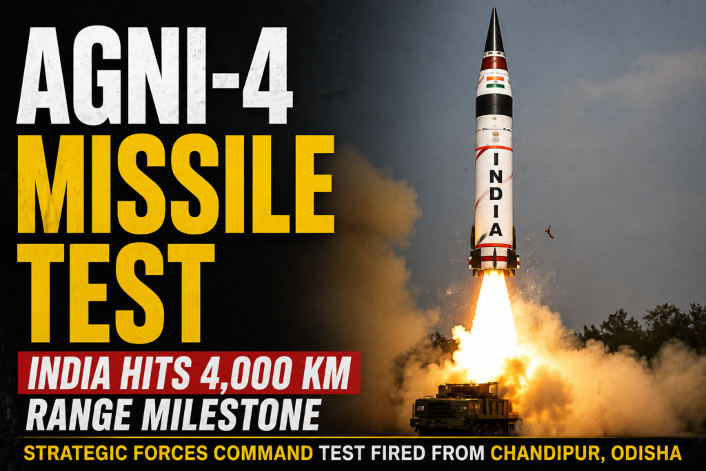 The Agni-4 missile lifts off from the Integrated Test Range in Chandipur, Odisha.