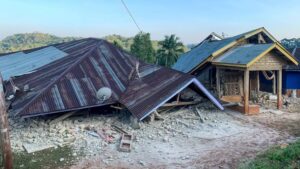 Destroyed house after the Indonesia earthquake in East Nusa Tenggara.