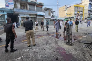 Swat Valley suicide bombing scene following an anti-militant rally in Pakistan.