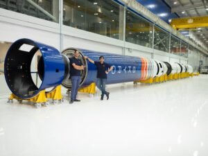 Skyroot Aerospace founders with Vikram-1 orbital rocket.