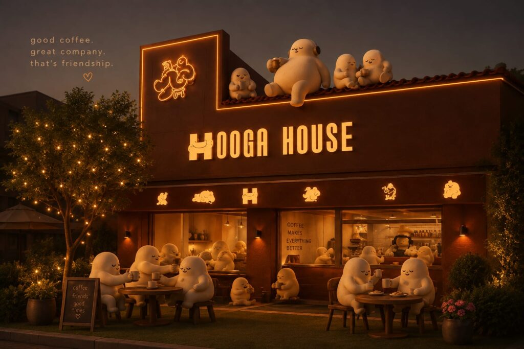 The Hooga House captures the vibrant ambience of coffee raves.
