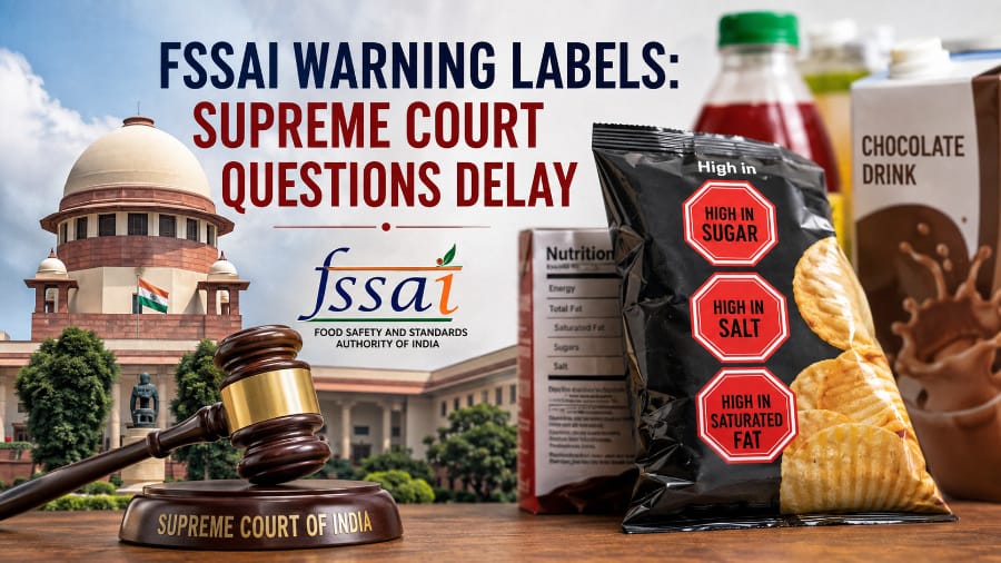 Supreme Court questioning the delay on FSSAI warning labels for food products.
