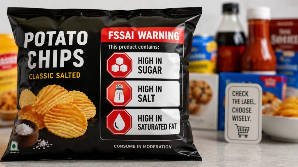 FSSAI warning labels for packaged foods.