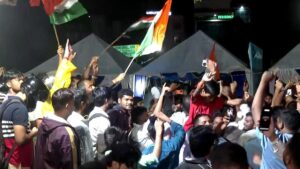 Jharkhand hunger strike protesters celebrate in Ranchi after JSSC-CGL exam cancellation.