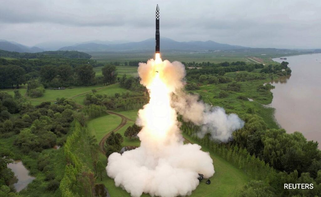 North Korea missile launch during a ballistic missile test.