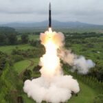 North Korea missile launch during a ballistic missile test.