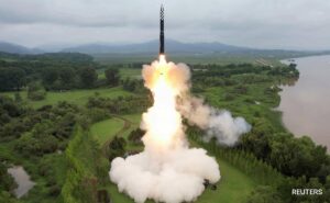 North Korea missile launch during a ballistic missile test.