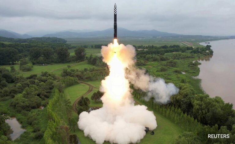 North Korea missile launch during a ballistic missile test.